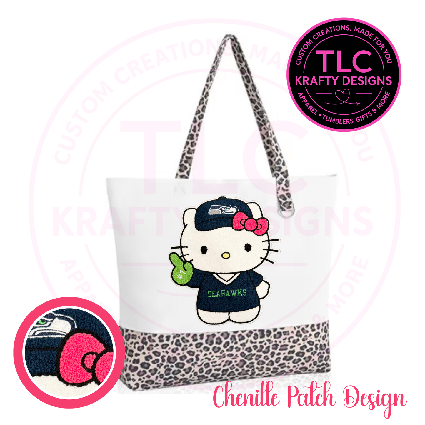 Seattle Football Kitty Chenille Patch Canvas Tote Bag