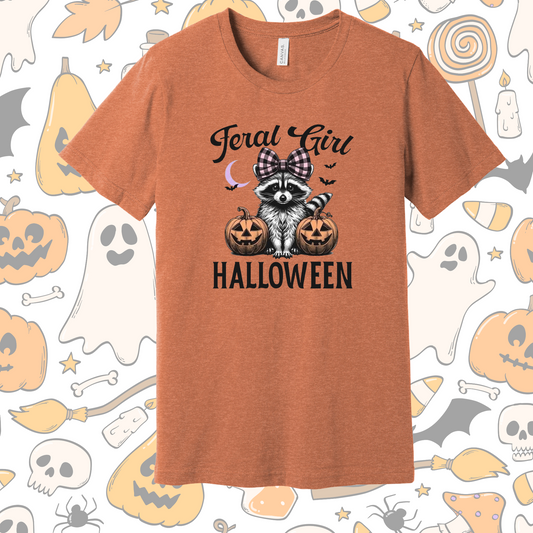 Feral Girl” Raccoon Halloween Tee