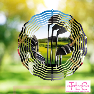 Golf Clubs 10” Wind Spinner – Sublimated Metal Outdoor Décor for Golf Fans