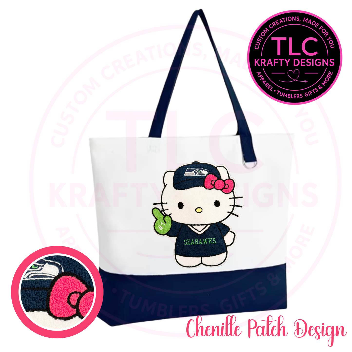 Seattle Football Kitty Chenille Patch Canvas Tote Bag