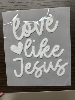 Love Like Jesus Fuzzy white Chenille Patch Sweatshirt | Christian Valentine Crewneck | Faith Based Apparel |
