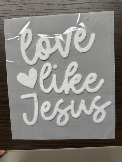 Love Like Jesus Fuzzy white Chenille Patch Sweatshirt | Christian Valentine Crewneck | Faith Based Apparel |