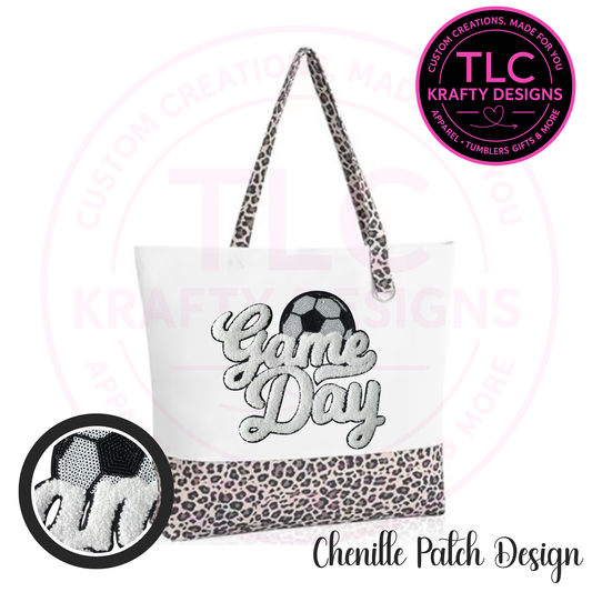 Soccer Game Day Chenille Patch Canvas Tote Bag