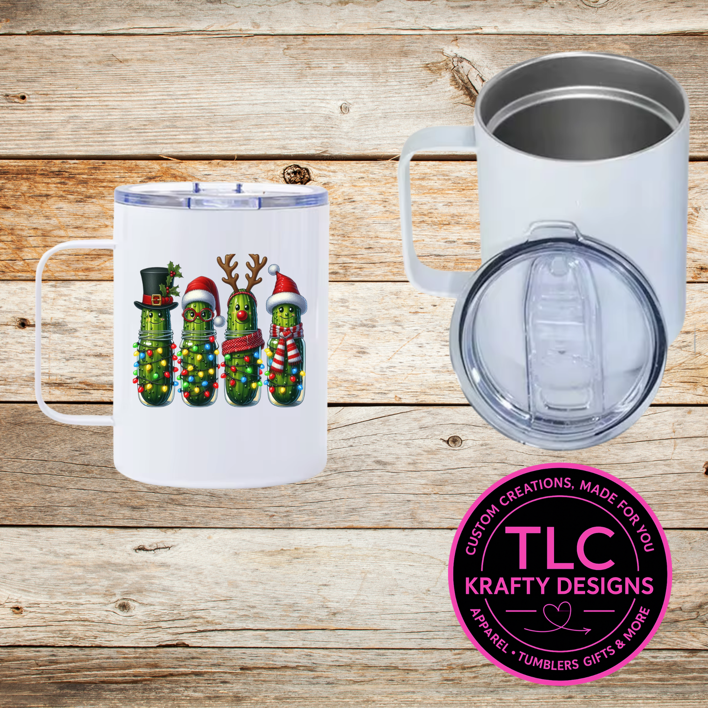 Christmas Pickles Mug - 12oz Travel Mug With Lid CK