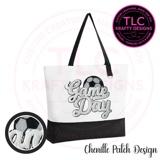 Soccer Game Day Chenille Patch Canvas Tote Bag