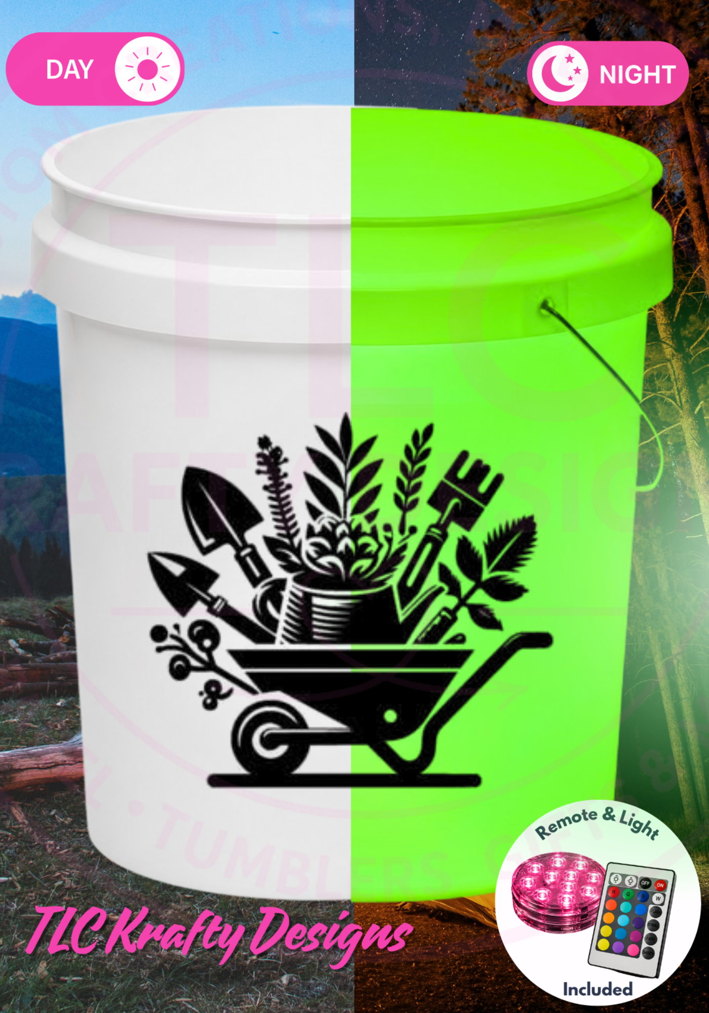 Gardening Tools Light Up Bucket, Garden Lover LED Bucket, Gardener Gift, Outdoor Garden Decor, Patio Glow Light, Flower Pot Bucket