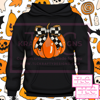 🎃 Pumpkin with Checkered Bow Patch – Chenille Iron-On Fall Accent Sweatshirt  (Approx. 10”)