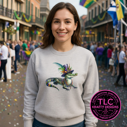 Mardi Gras Gator Graphic apparel– Festive Alligator Printed Design