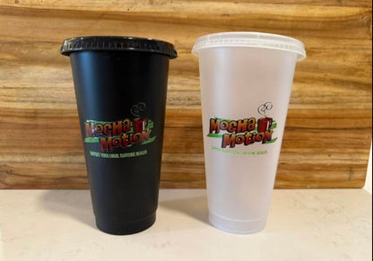 Mocha Motion 24oz Plastic Cups – Reusable Cups with Logo