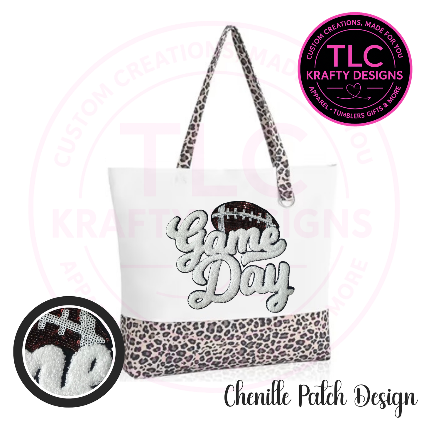 Football Game Day Chenille Patch Canvas Tote Bag