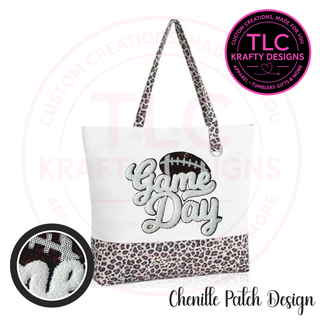 Football Game Day Chenille Patch Canvas Tote Bag