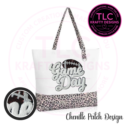 Football Game Day Chenille Patch Canvas Tote Bag