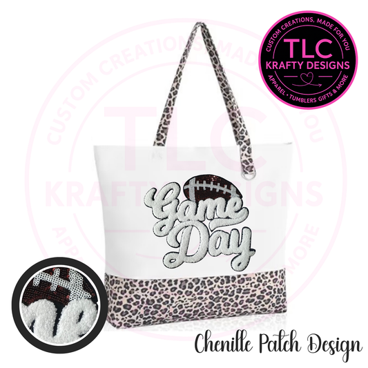 Football Game Day Chenille Patch Canvas Tote Bag