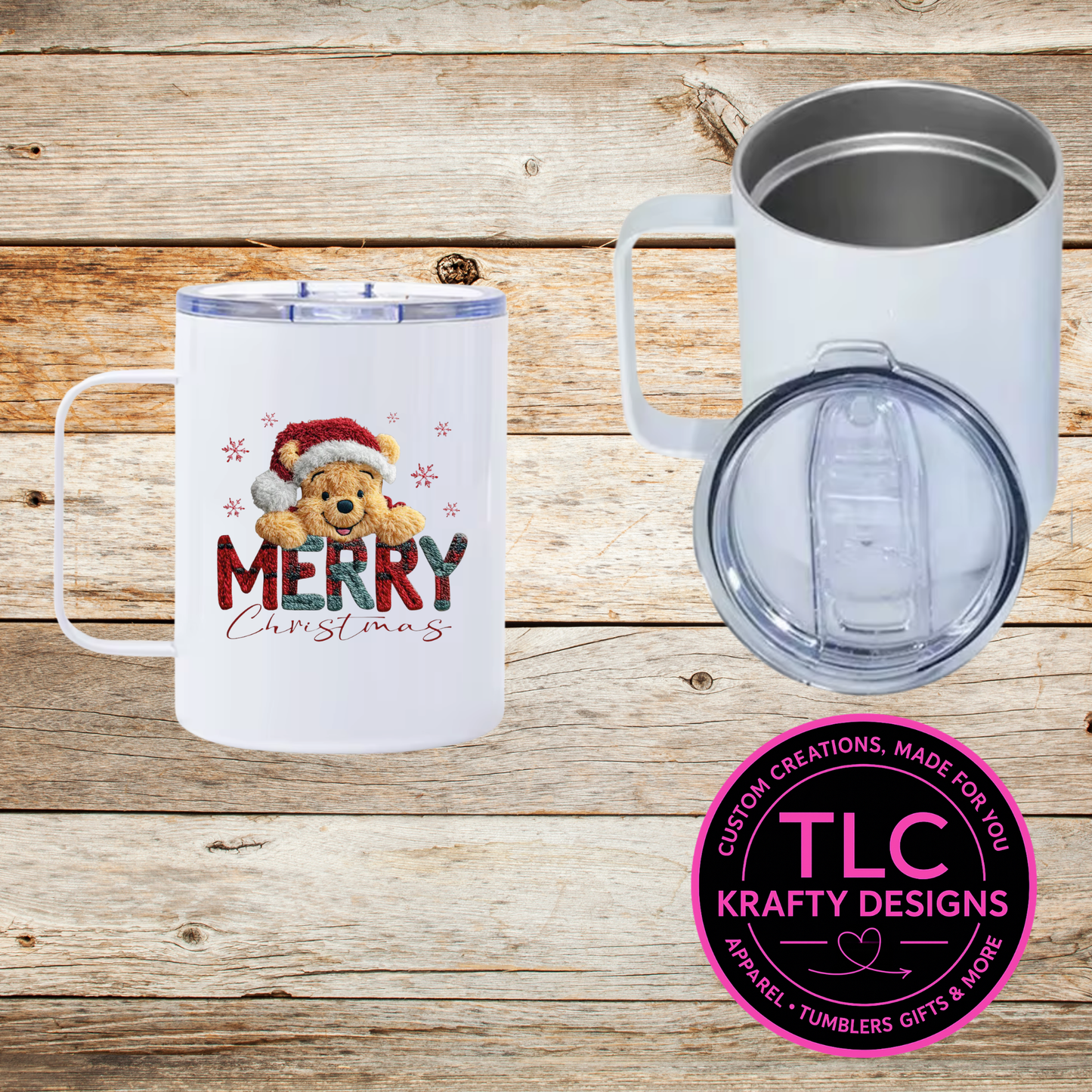 Merry Christmas Cuddly Bear Mug - 12oz Travel Mug With Lid CK