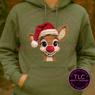 Cozy Knit Look Santa Red-Nosed Reindeer Youth - Festive Christmas Graphic Apparel