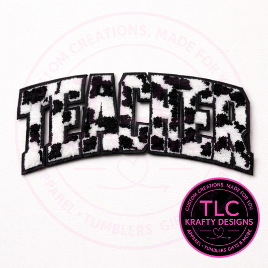 Cow Print TEACHER Chenille Patch (10.5”)