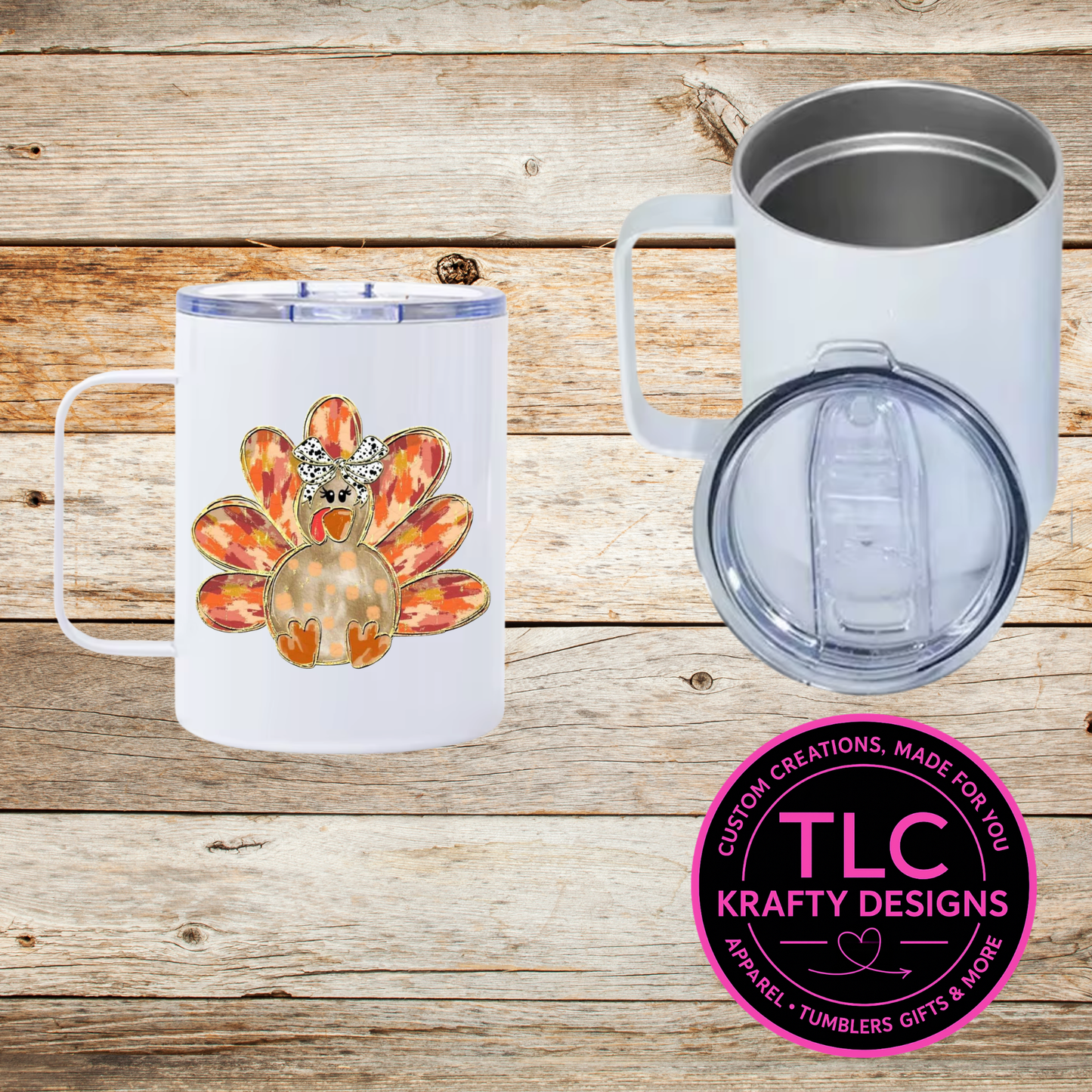 Fall Turkey Mug - 12oz Travel Mug With Lid CK