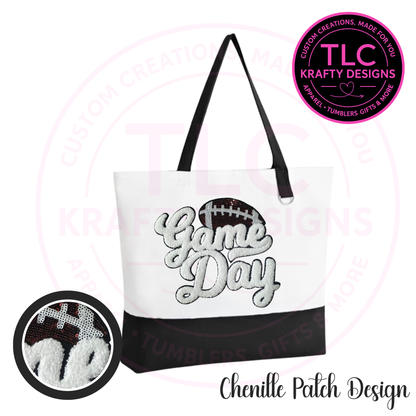 Football Game Day Chenille Patch Canvas Tote Bag