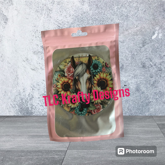 Horse Head surrounded by a field of Sunflowers Neoprene Coffee Coaster