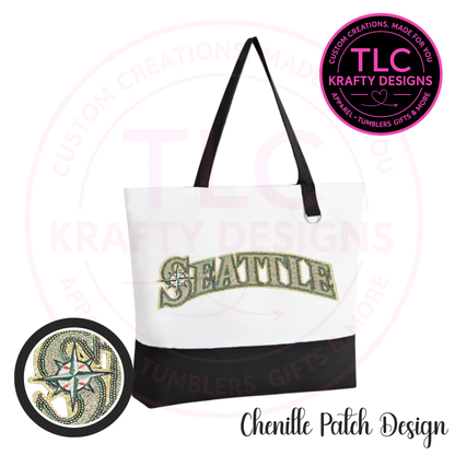 Seattle Baseball Sequin Patch Canvas Tote Bag