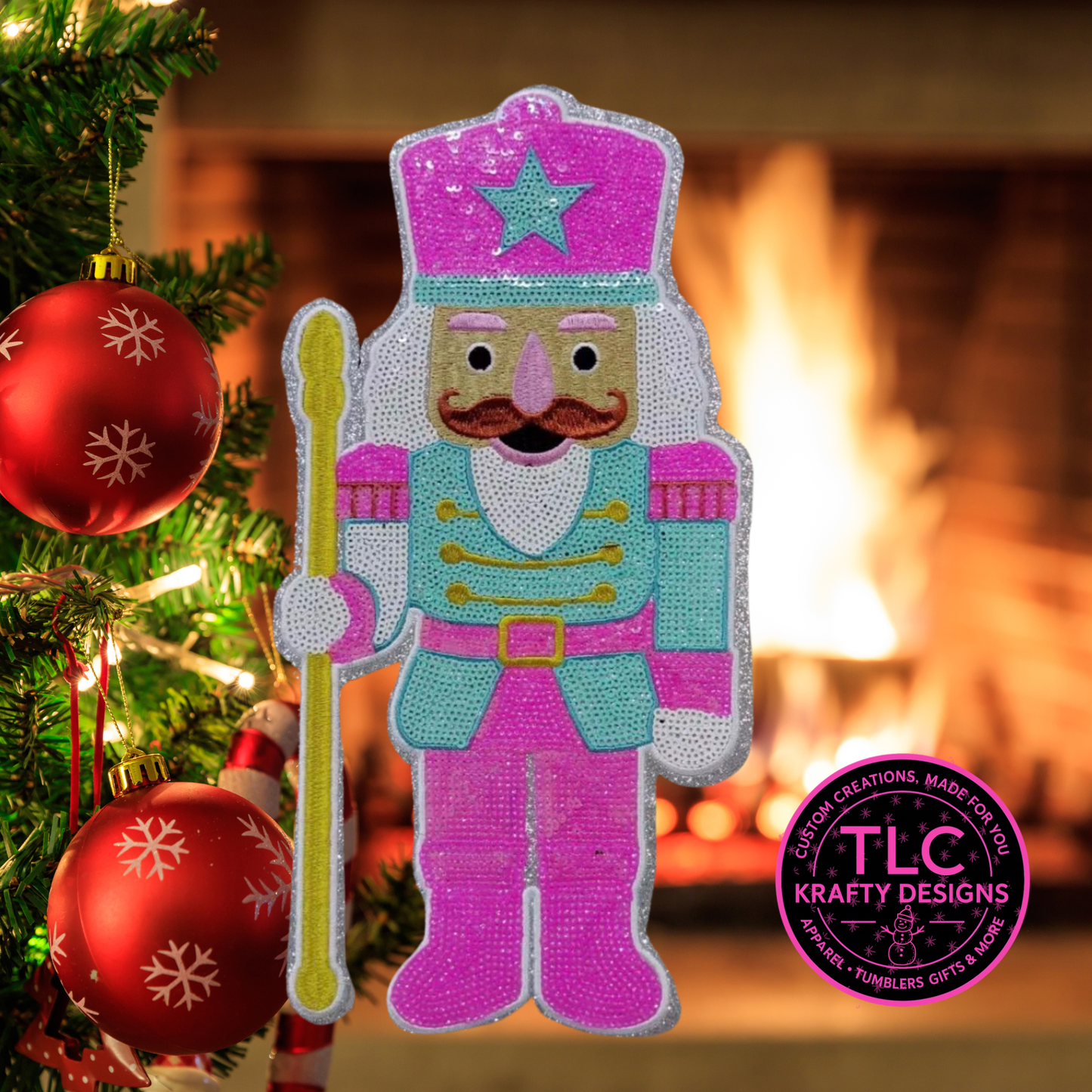 Pink Nutcracker XL Patch – Festive Holiday Iron-On Appliqué | Cute Christmas Patch for Sweatshirts, Hoodies & Totes CK
