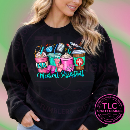 Coffee & Chaos Medical Assistant Cartoon Design – Medical Assistant T-Shirt or Sweatshirt