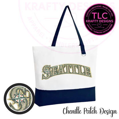 Seattle Baseball Sequin Patch Canvas Tote Bag