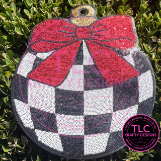 XL Buffalo Check Ornament Sequin Patch – Festive Holiday Iron-On / Sew-On Applique CK