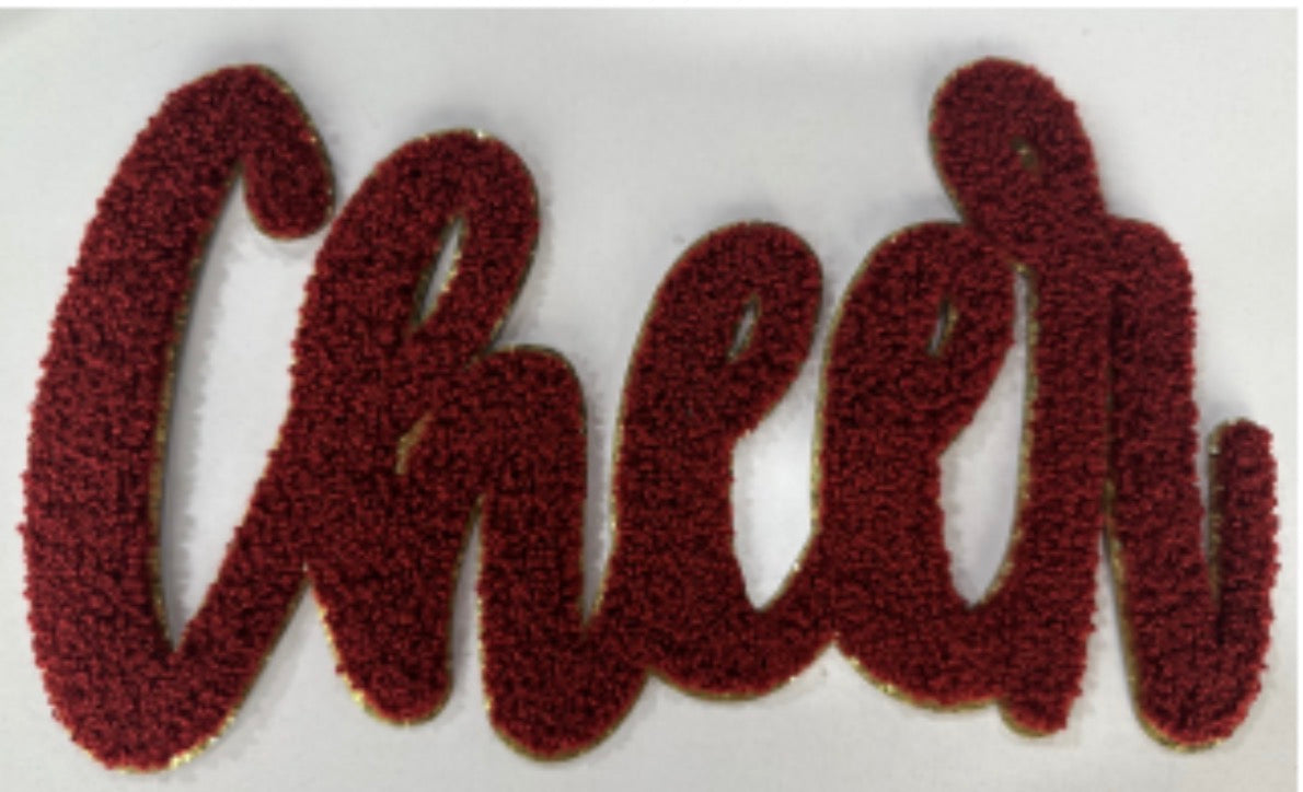 XL Cheer Chenille Patch – Fuzzy Script Letter Patch for Cheer & Dance Apparel (Approx. 10.5”)