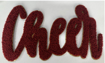 XL Cheer Chenille Patch – Fuzzy Script Letter Patch for Cheer & Dance Apparel (Approx. 10.5”)