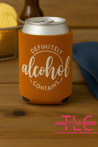 Funny Alcohol Koozie – Definitely Contains Alcohol Can Cooler – Drink Sleeve for Parties, Tailgates & BBQs – Beer Gift Idea