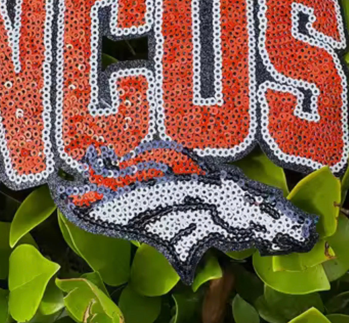 XL Broncos Chenille Patch – Oversized Iron On Football Patch | Orange Team Spirit Patch | Jacket Sweatshirt Appliqué