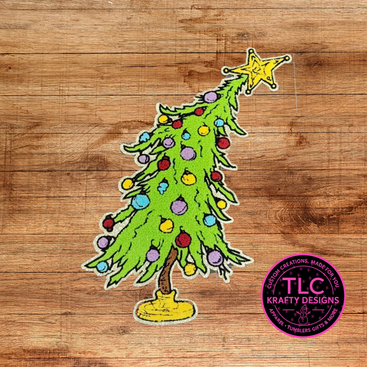 Whimsical Wobbly Christmas Tree XL Patch – Festive Holiday Iron-On Appliqué | Cute Christmas Patch for Sweatshirts, Hoodies & Totes CK