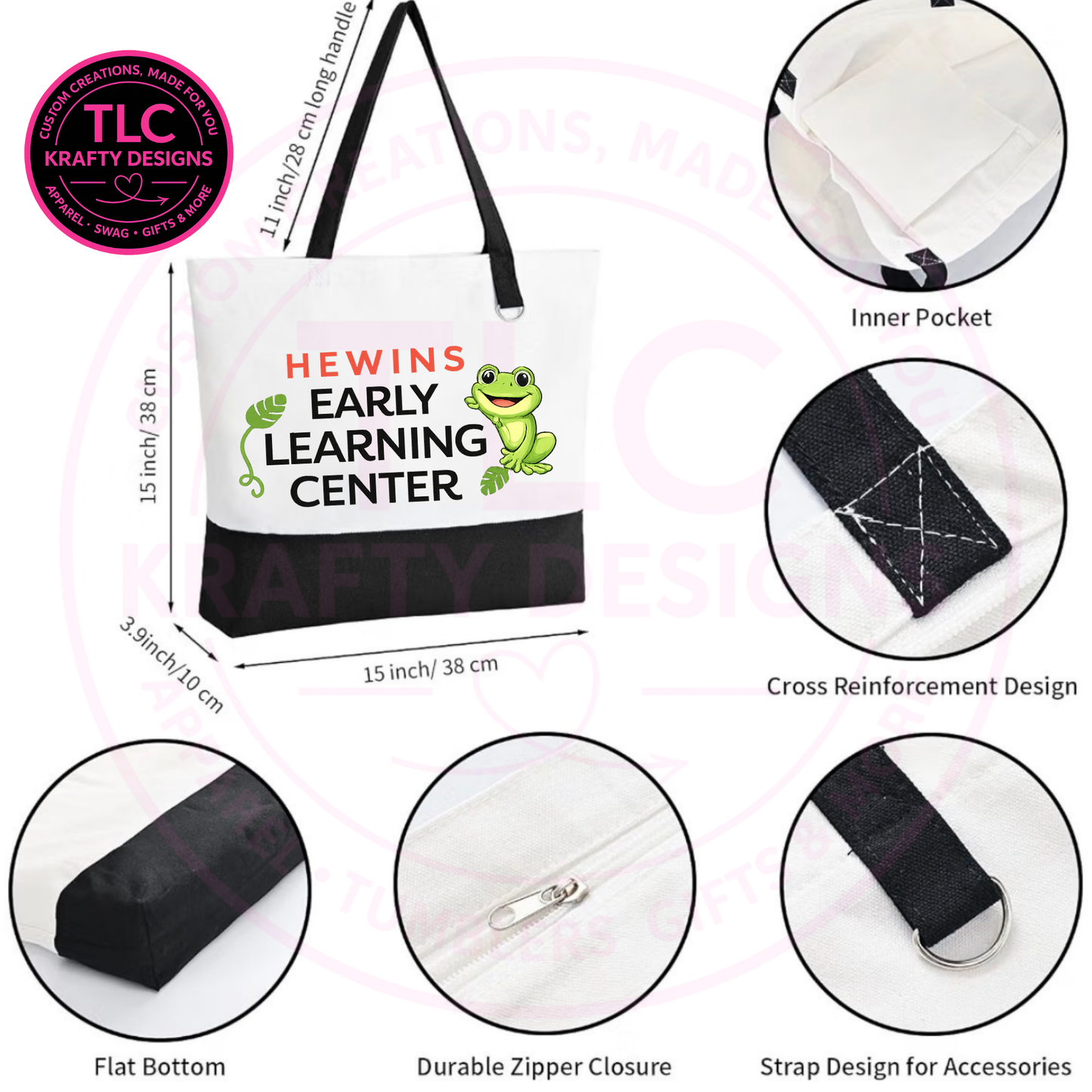 Hewins Early Learning Center Zippered Canvas Tote Bag – School Spirit Bag