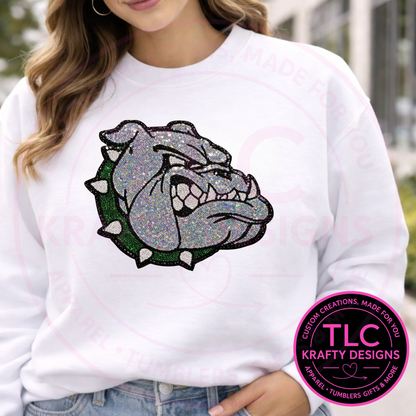 Bulldog Chenille Patch XL, Green Collar Bulldog Mascot Patch, Large Bulldog Iron-On Patch for Jackets Hoodies Bags (preorder)