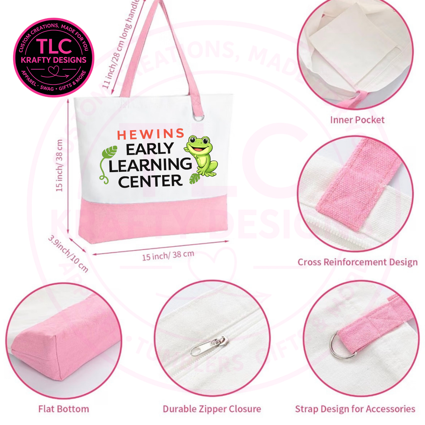 Hewins Early Learning Center Zippered Canvas Tote Bag – School Spirit Bag