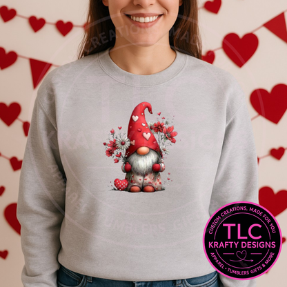 Valentine Gnome Shirt or Sweatshirt – Cute Red Heart Gnome Valentine Apparel
