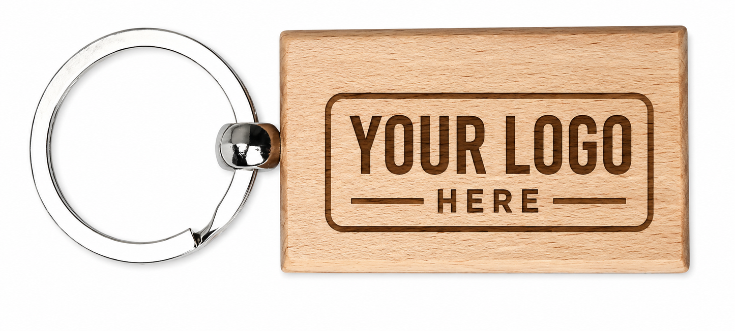Custom Wooden Keychain – Personalized Laser Engraved Logo Keychain (Rectangle or Circle)