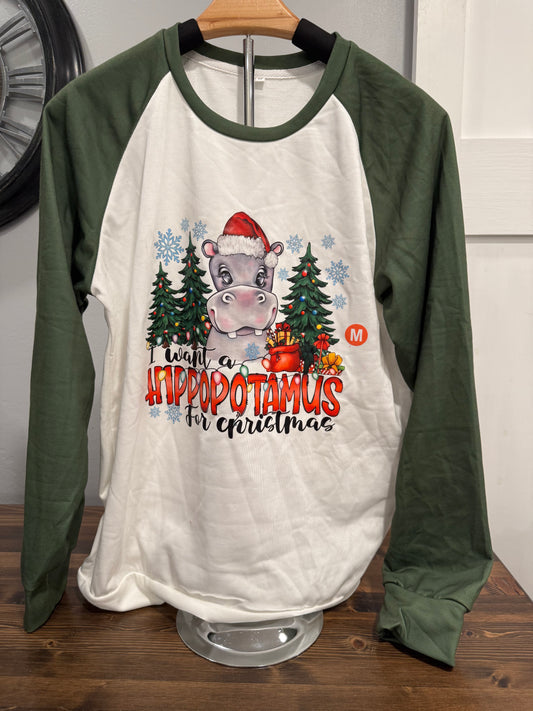 I Want a Hippopotamus for Christmas” Slim-Fit Raglan – Last Chance Show Find