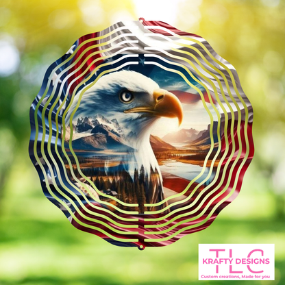 Bald Eagle Patriotic Wind Spinner – 10” Double-Sided Aluminum Nature & Flag Decor