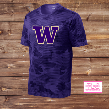 Purple Digital "W" Camo Performance Tee – Athletic Moisture-Wicking Shirt