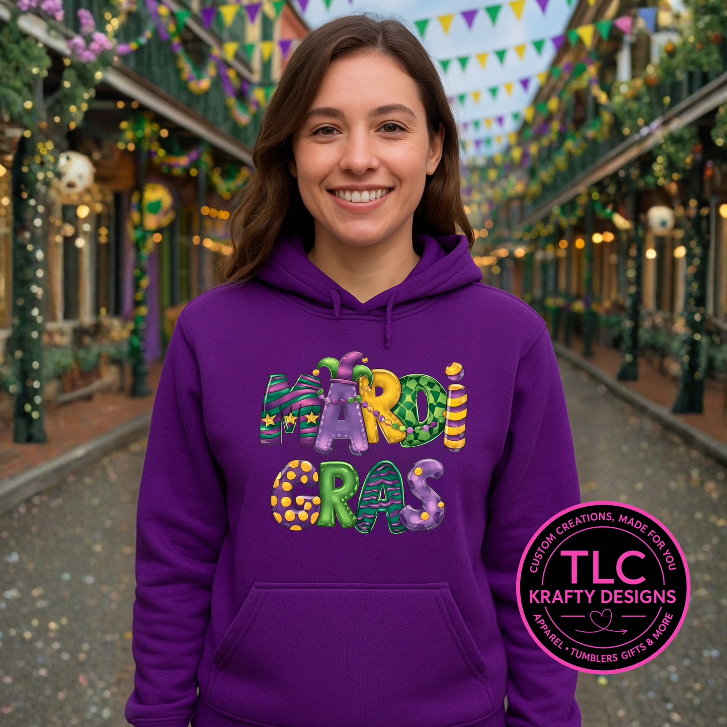Mardi Gras Graphic apparel– Colorful Festive Printed Design