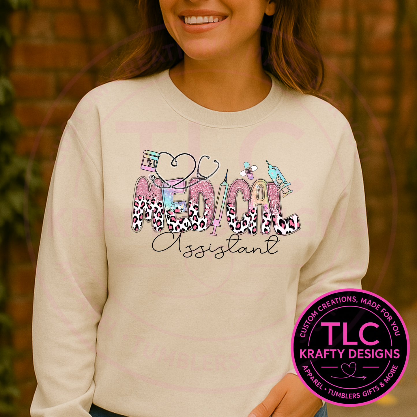 Leopard & Glitter Medical Assistant Script Design – Medical Assistant T-Shirt or Sweatshirt