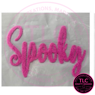 Spooky Fuzzy Iron-On Patch, Large Halloween Patch, Oversized Script Patch, Heat Press Patch for Sweatshirts, Jackets & Bags