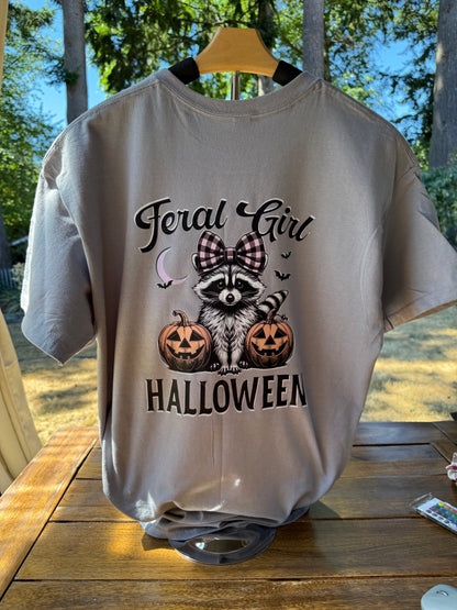 Feral Girl Raccoon Halloween Tee