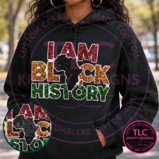 I Am Black History Sequin Patch, Black History Month Patch, Rhinestone Style Iron On Patch, Cultural Pride Apparel Patch