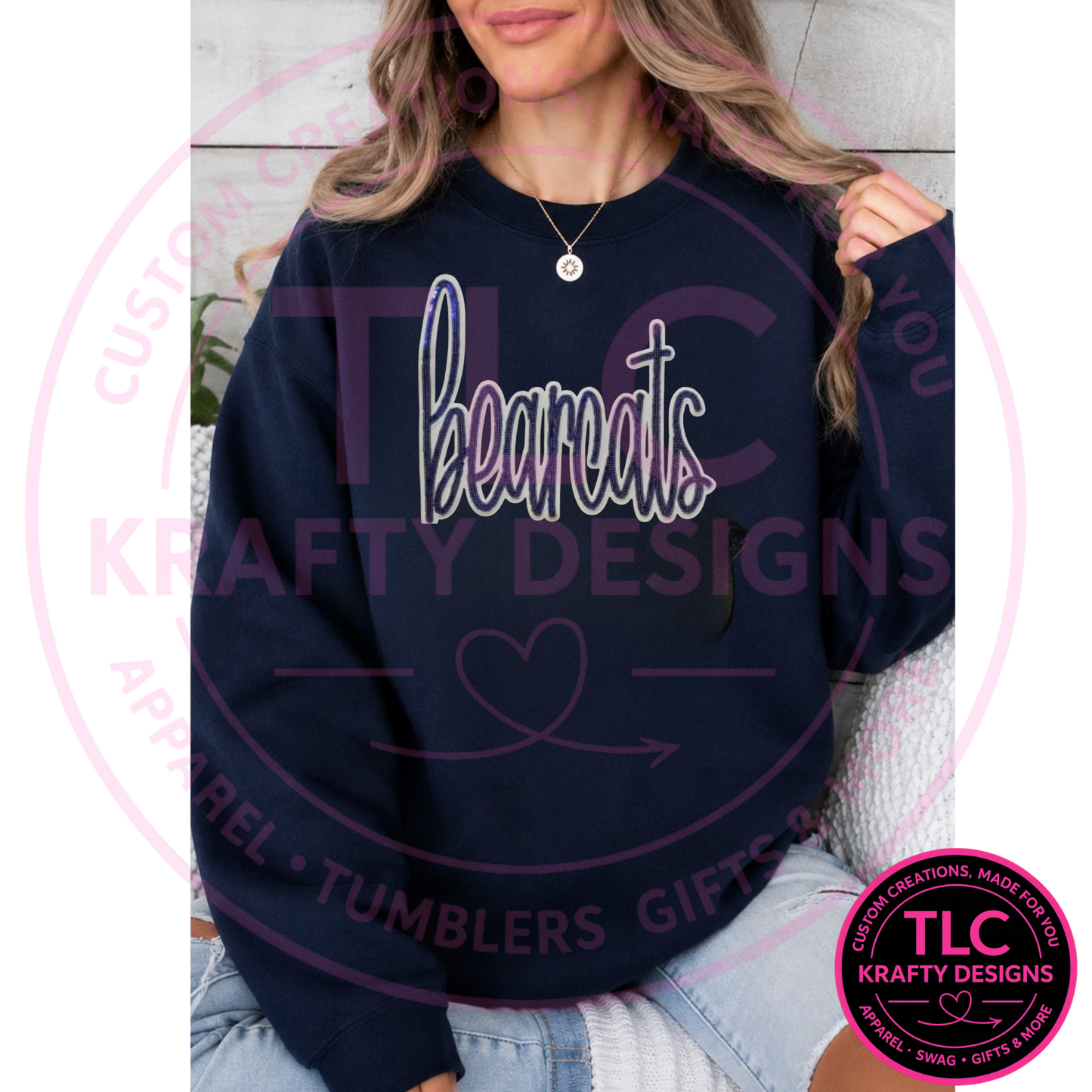 Bearcats Sequin Sweatshirt, Navy Bearcats Crewneck or Hoodie, School Spirit Game Day Sweatshirt