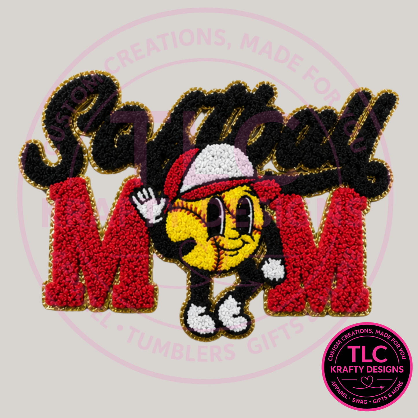 Softball Mom Chenille Patch, XL Sports Mom Patch, Iron On Patch for Sweatshirts Hoodies Jackets, Softball Mama Apparel