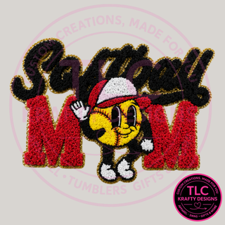 Softball Mom Chenille Patch, XL Sports Mom Patch, Iron On Patch for Sweatshirts Hoodies Jackets, Softball Mama Apparel