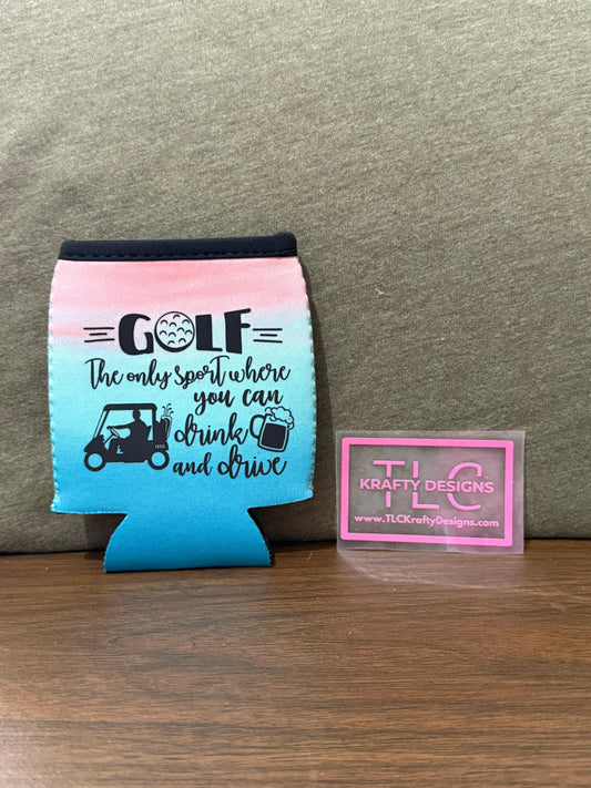 Golf ‘Drink and Drive' Can Cooler Koozie – Funny Pastel Can Holder for Golfers with a Sense of Humor